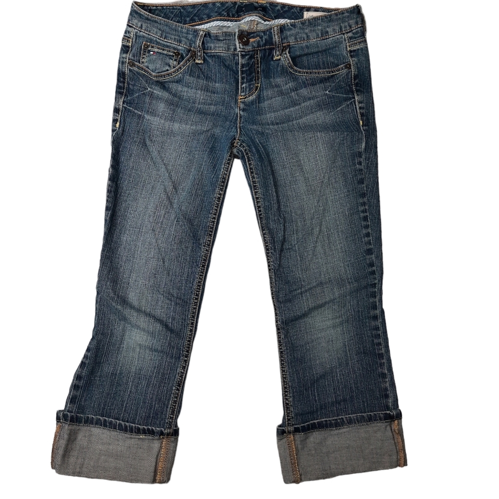 Tommy Hilfiger American Spirit Cuff Crop Blue Jeans SZ 4
